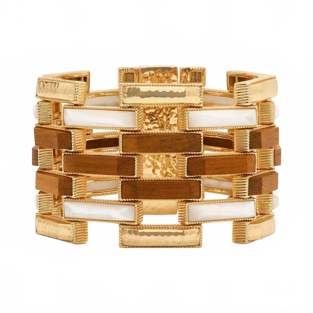 NEW CAPUCINE DE WULF women's pathway grande link bracelet in teak/gold/mother of